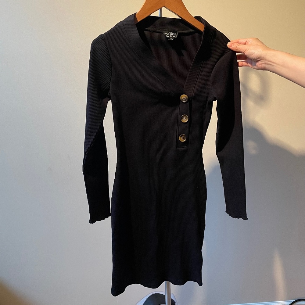 TOPSHOP Petite Bodycon Black Dress